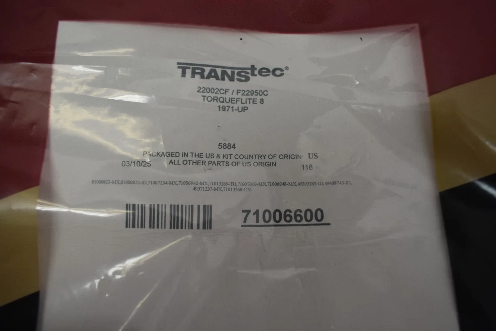 1971 & Up Torqueflite 8 Transmission Gasket & Seal Kit — Transtar 71006600 image 2