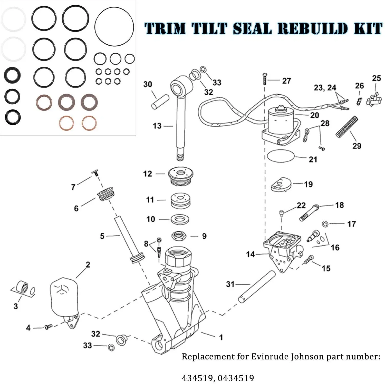 1991-2006 Trim & Tilt O-Ring & Seal Rebuild Kit 434519 for Motor Trim Tilt image 4
