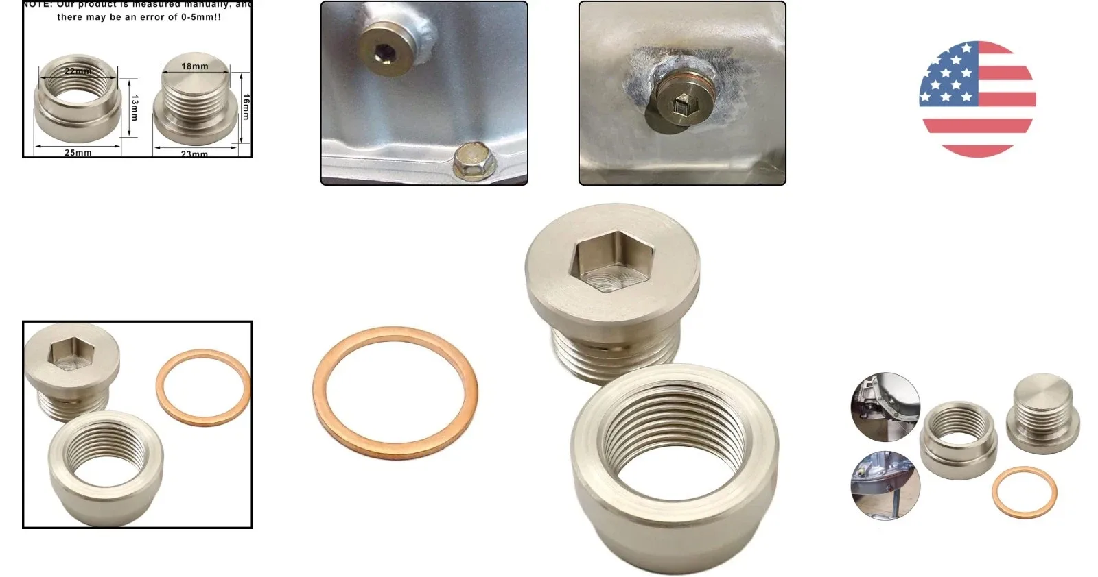 12mm Steel Drain Bung Kit with Plug & Copper Washer — Transmission Drain Plug Kit image 2