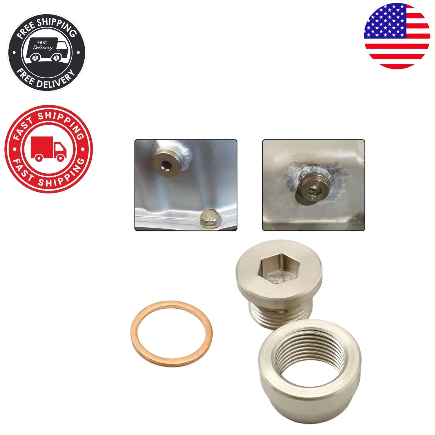12mm Steel Drain Bung Kit with Plug & Copper Washer — Transmission Drain Plug Kit