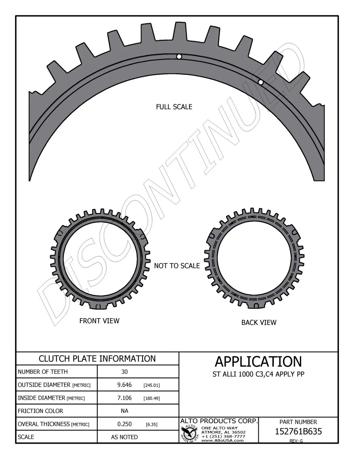 Alto Products LCT1000 Allison C4 Top Pressure Plate MPN 152761B635 image 2