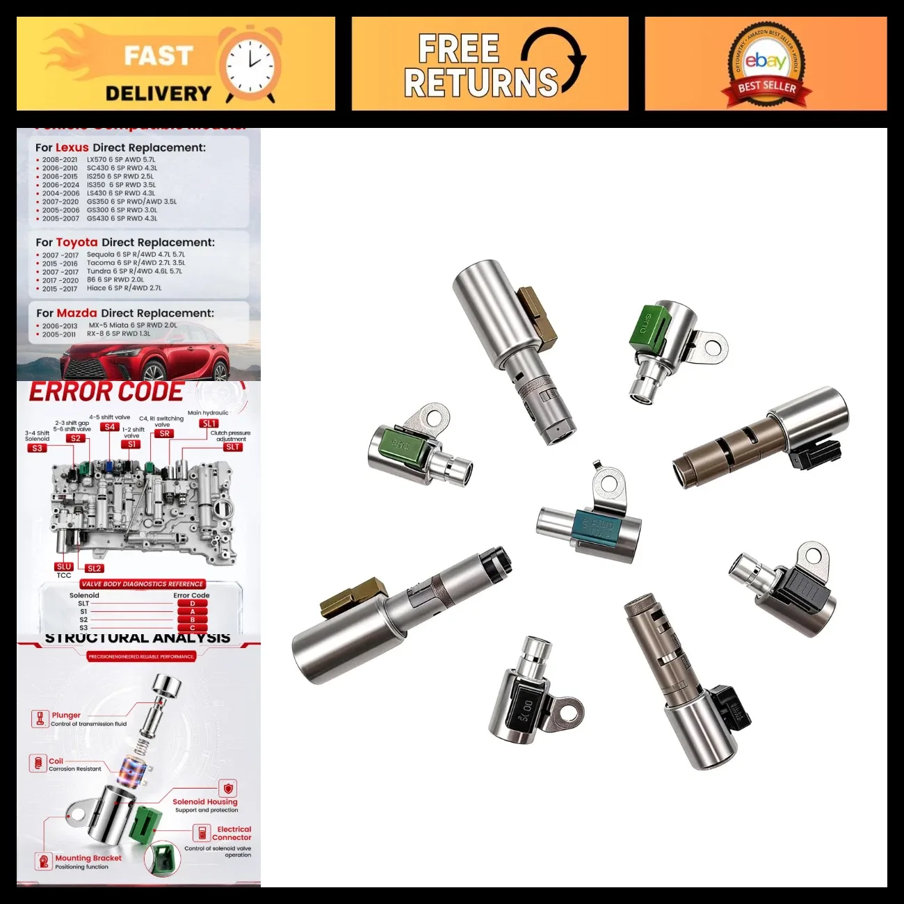 9PCS A760 Transmission Shift Solenoid Set for Lexus & Toyota - High Performance