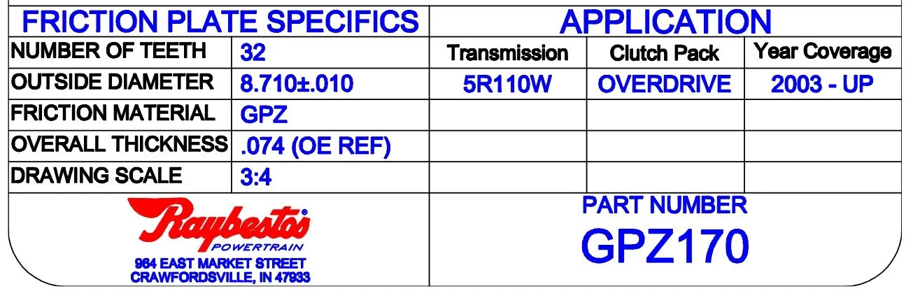 Raybestos GPZ170 Ford 5R110W TorqShift Overdrive Friction Clutch Plate image 2