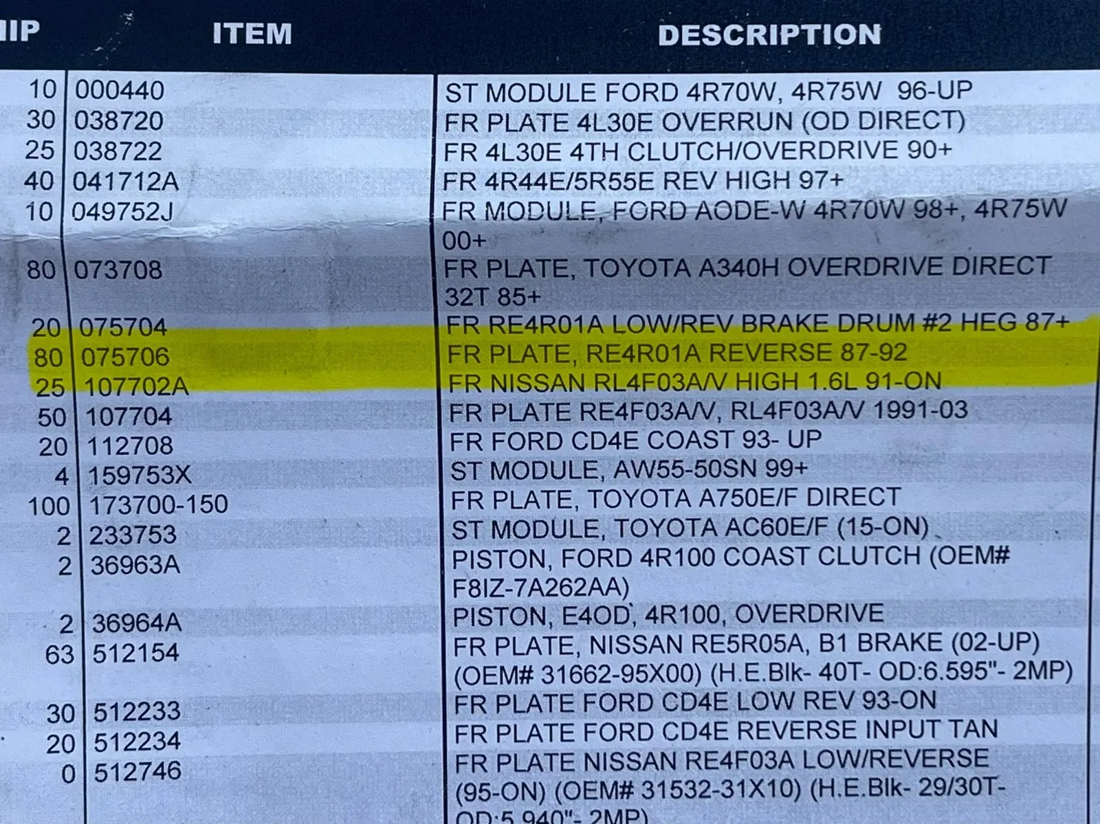 1987-1992 RE4R01A Reverse Friction / Clutch Plate 075706 image 4