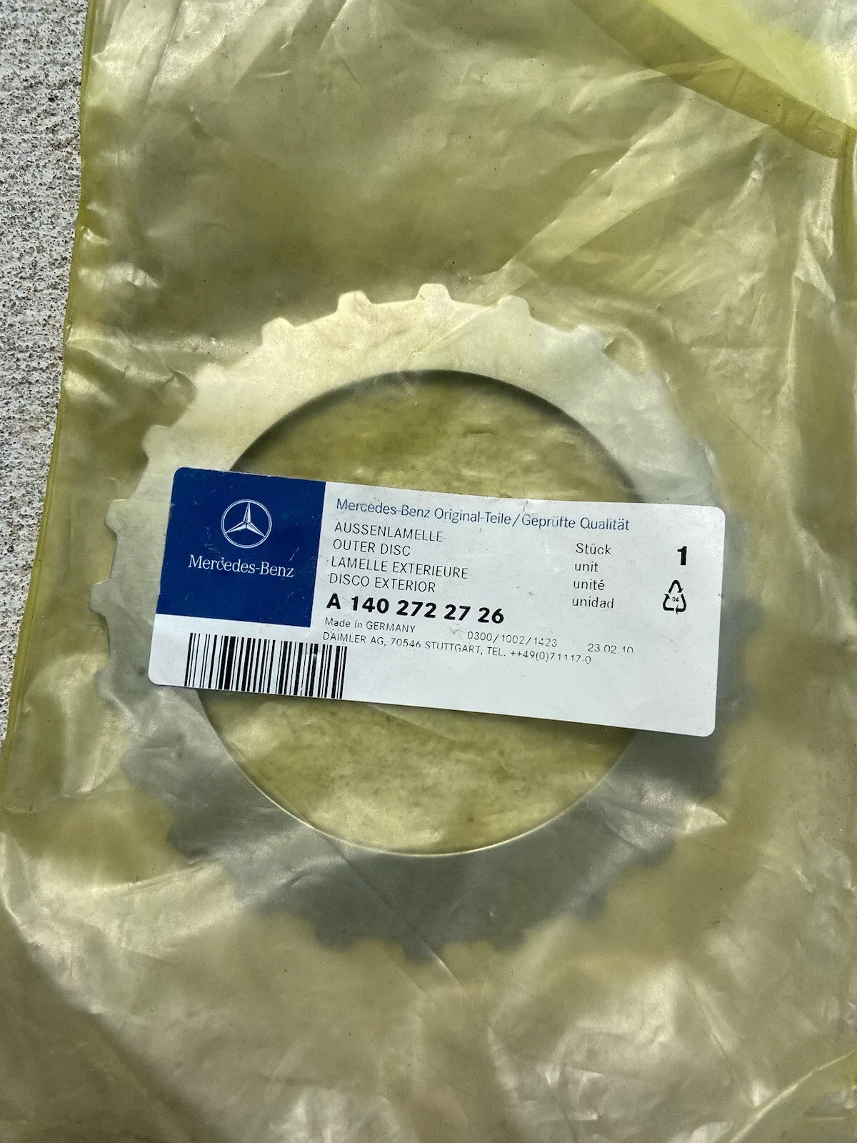 Mercedes-Benz Clutch Plate 1402722726 (A1402722726) – fits E320, C230, SL500, ML320, E55 AMG, S430, CLK320, SLK230, E500