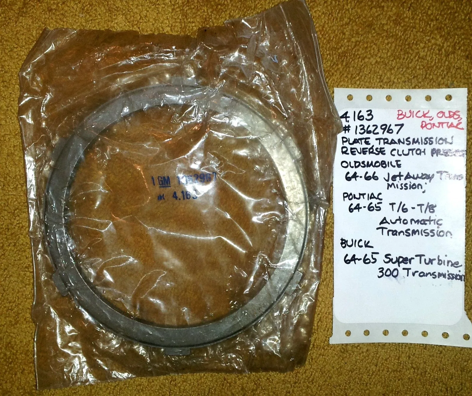 1964-66 Buick/Olds/Pont Turbo Hydramatic Reverse Clutch Plate MPN 1362967