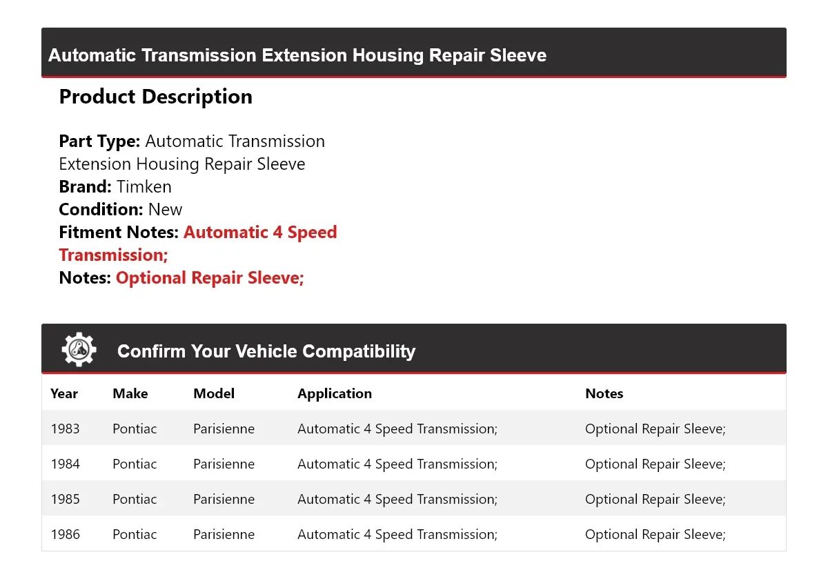 1983-1986 Pontiac Parisienne Automatic Transmission Extension Housing Repair Sleeve - Timken 706VA24 image 2