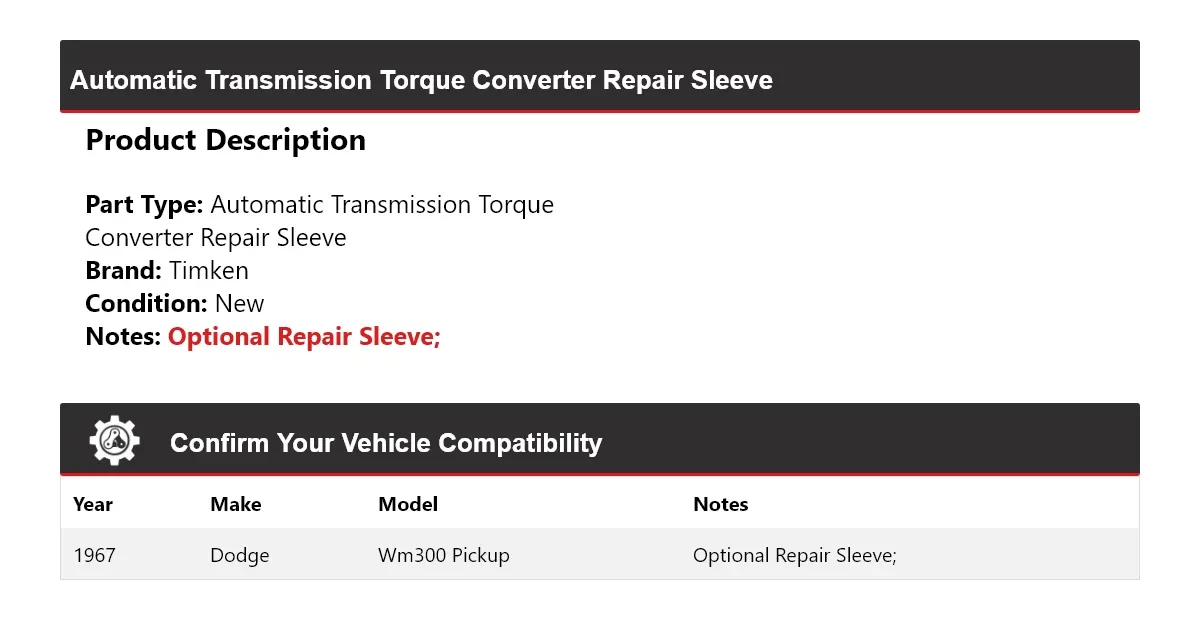 1967 Dodge WM300 Pickup Automatic Transmission Torque Converter Repair Sleeve Timken 679GU13 image 2