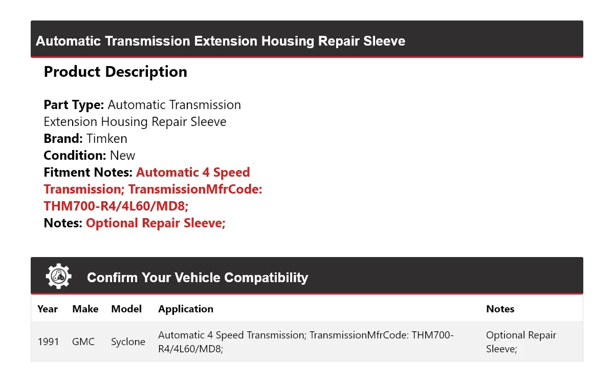 1991 GMC Syclone Automatic Transmission Extension Housing Repair Sleeve Timken 860WF89 image 2