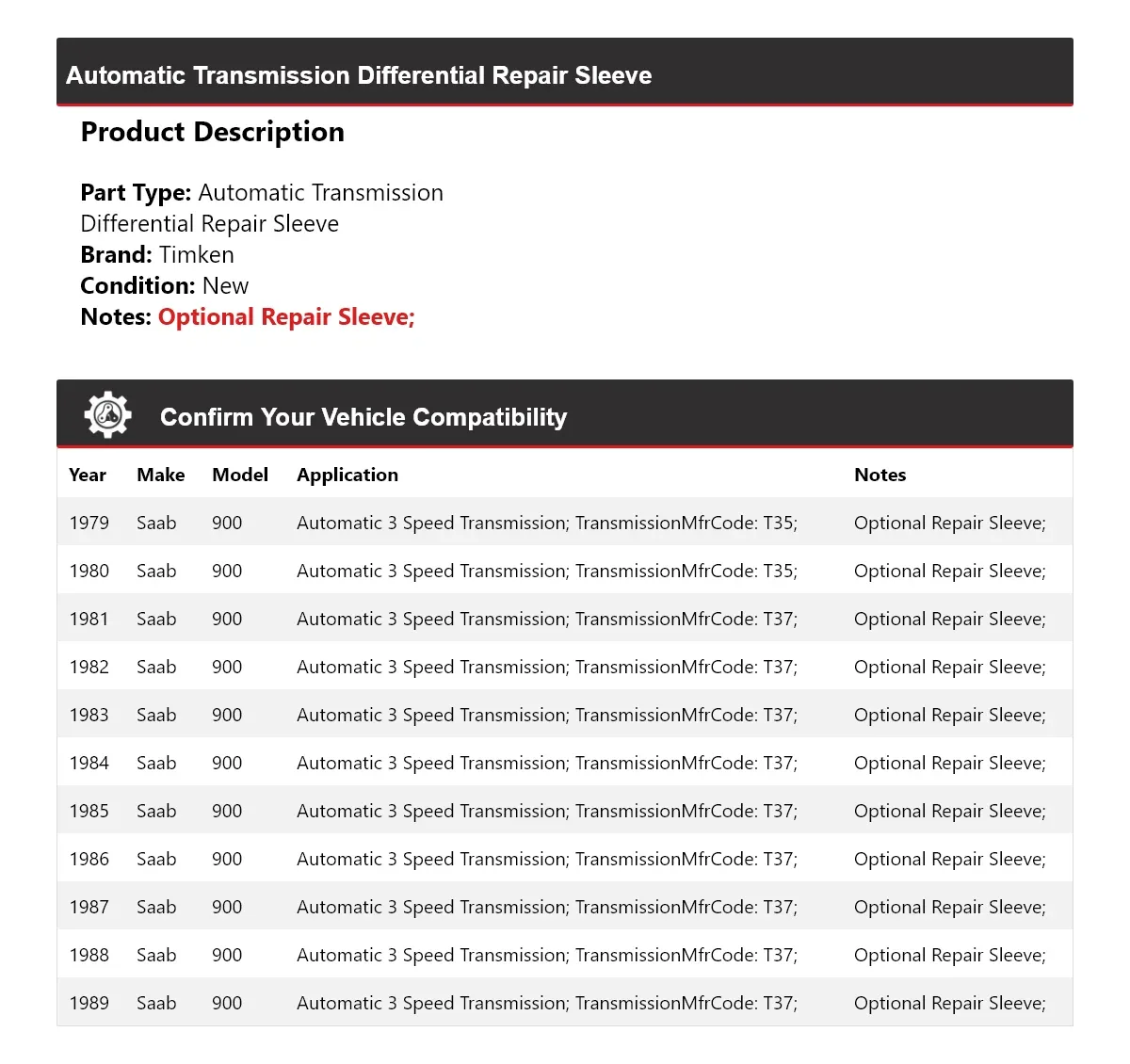 1979-1989 Saab 900 Automatic Transmission Differential Repair Sleeve Timken 564ML11 image 2