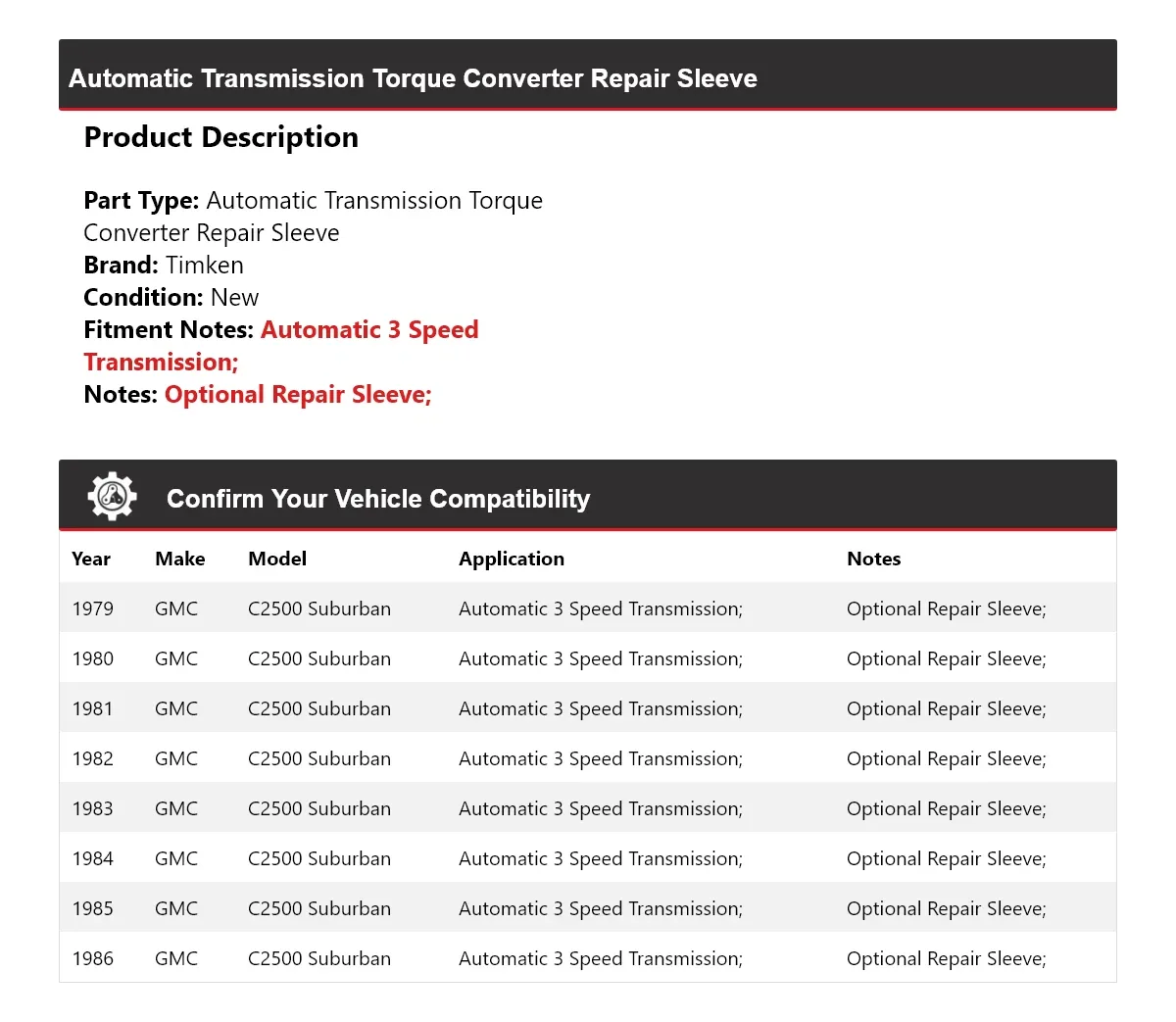 1979-1986 GMC C2500 Suburban Automatic Torque Converter Repair Sleeve - Timken 647EU64 image 2