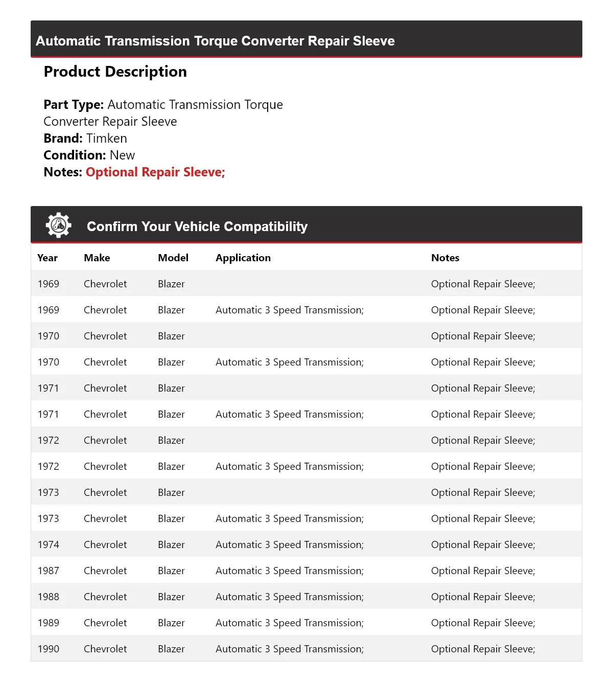 1969-1974, 1987-1990 Chevrolet Blazer Automatic Torque Converter Repair Sleeve - Timken 441UA39 image 2