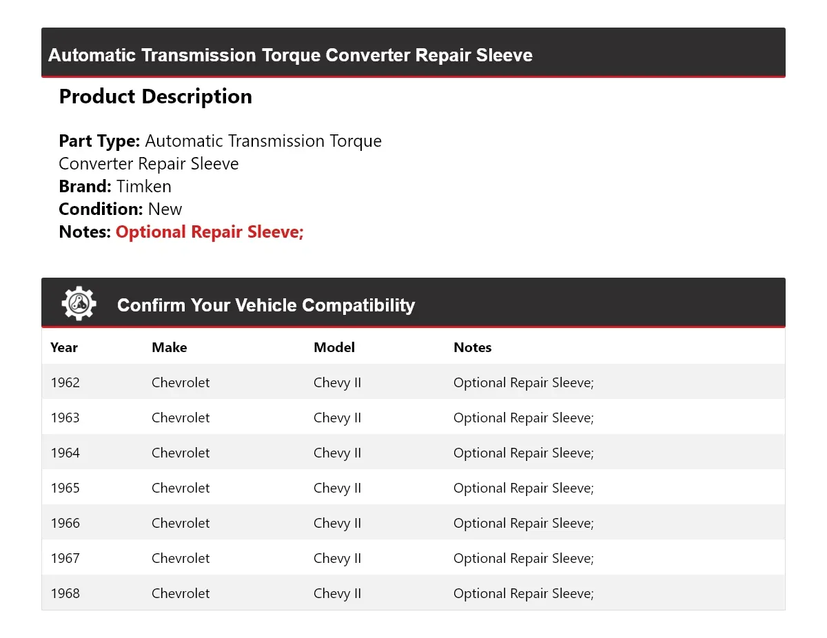 1962-1968 Chevrolet Chevy II Automatic Transmission Torque Converter Repair Sleeve - Timken 752EI74 image 2