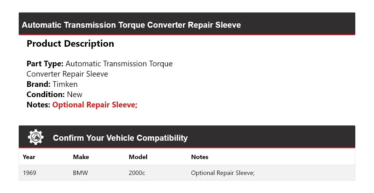 1969 BMW 2000c Automatic Transmission Torque Converter Repair Sleeve - Timken 821ID25 image 2
