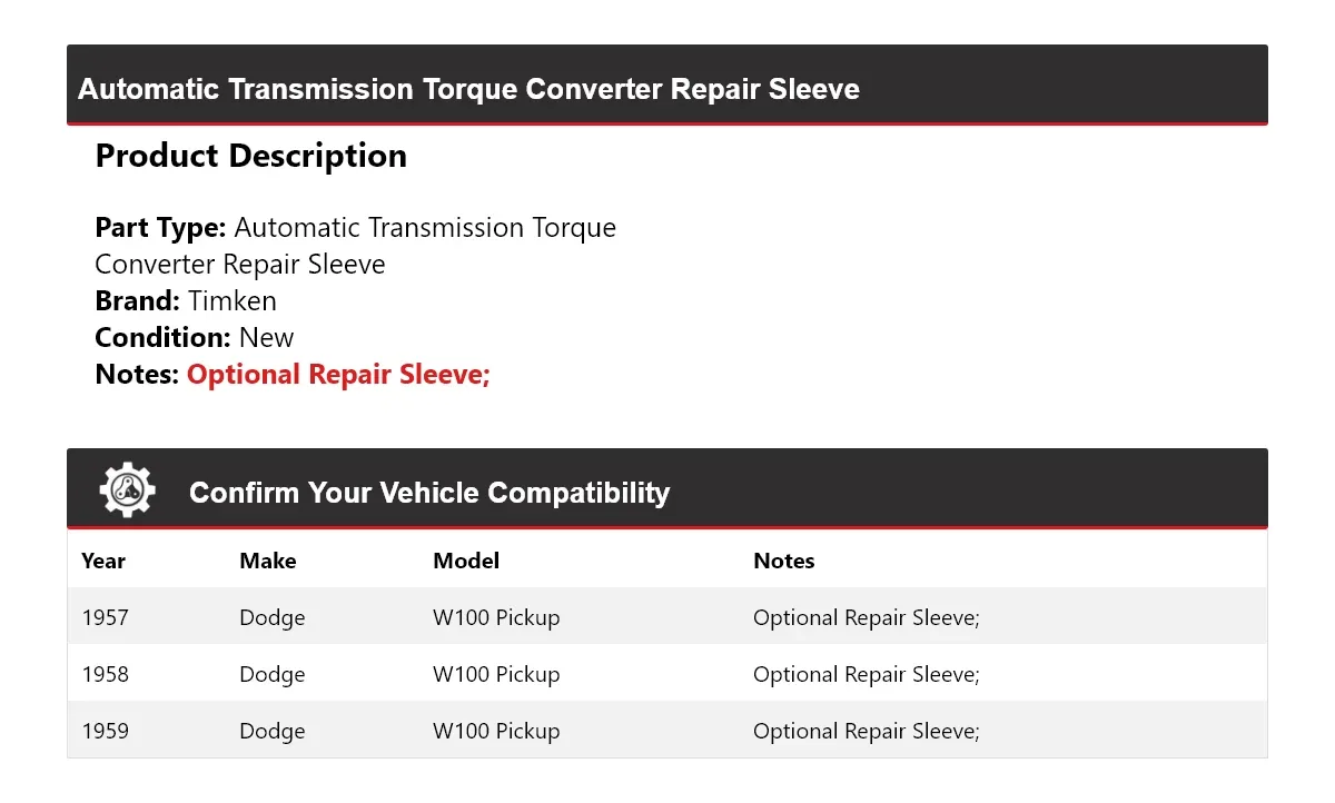 1957-1959 Dodge W100 Torque Converter Repair Sleeve Timken 783IY06 image 2