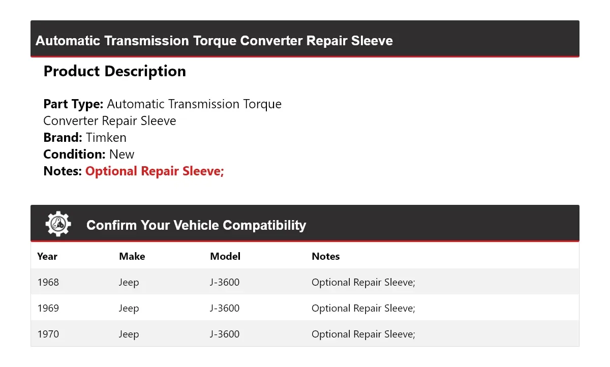 1968-1970 Jeep J-3600 Automatic Torque Converter Repair Sleeve Timken 650YN64 image 2