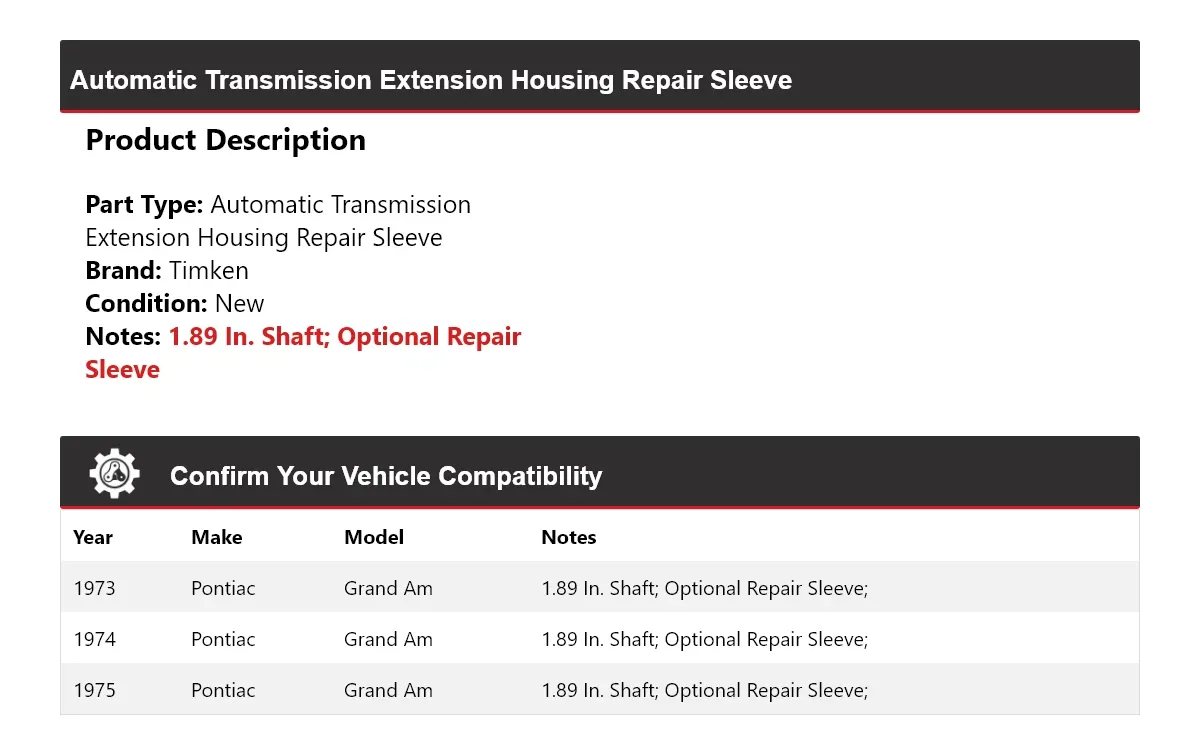1973-1975 Pontiac Grand Am Automatic Transmission Extension Housing Repair Sleeve Timken 425YB61 image 2