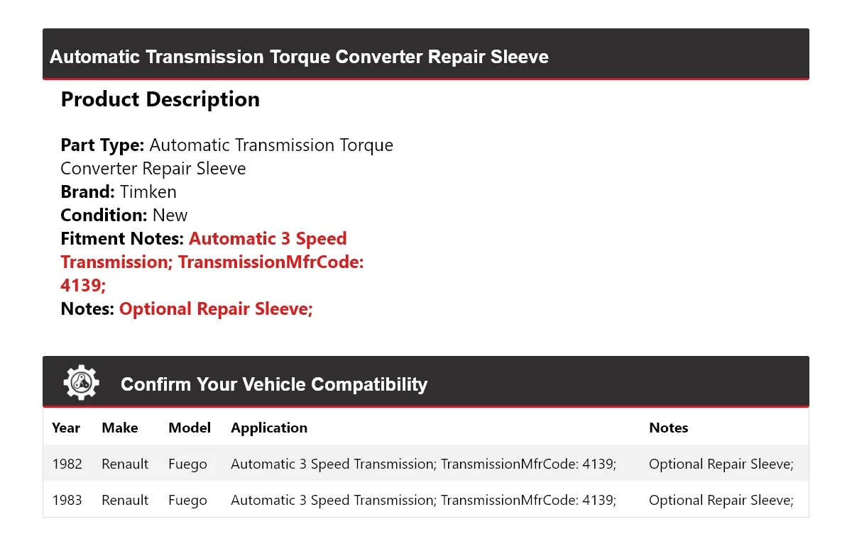 1982-1983 Renault Fuego Automatic Transmission Torque Converter Repair Sleeve Timken 745JX44 image 2