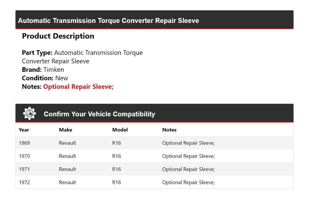 1969-1972 Renault R16 Automatic Torque Converter Repair Sleeve Timken 706EF13 image 2