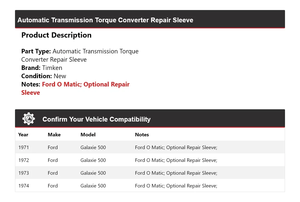 1971-1974 Ford Galaxie 500 Automatic Transmission Torque Converter Repair Sleeve - Timken 798GX73 image 2