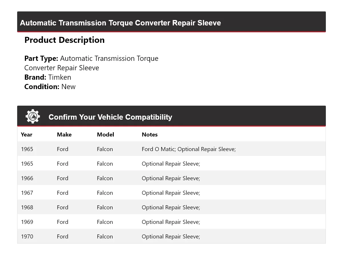 1965-1970 Ford Falcon Automatic Transmission Torque Converter Repair Sleeve Timken 762IB99 image 2