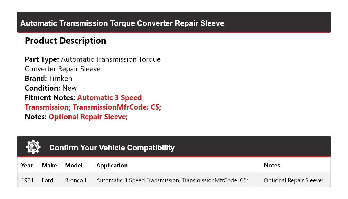 1984 Ford Bronco II Automatic Torque Converter Repair Sleeve Timken 676ZA88 image 2