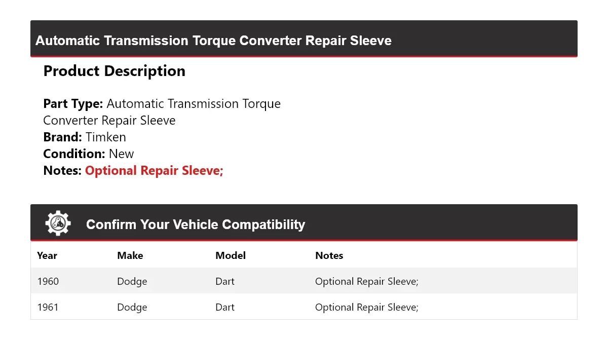 1960-1961 Dodge Dart Automatic Transmission Torque Converter Repair Sleeve MPN 397DJ24 image 2