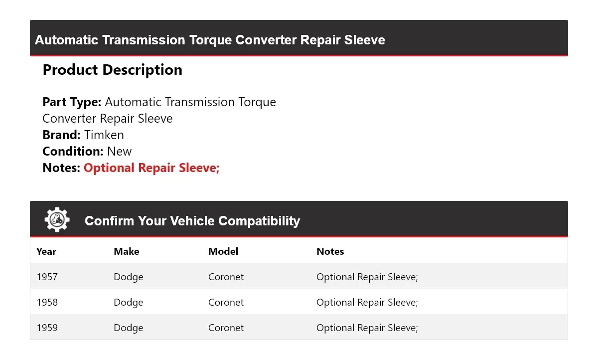 1957-1959 Dodge Coronet Automatic Torque Converter Repair Sleeve Timken 575FY31 image 2