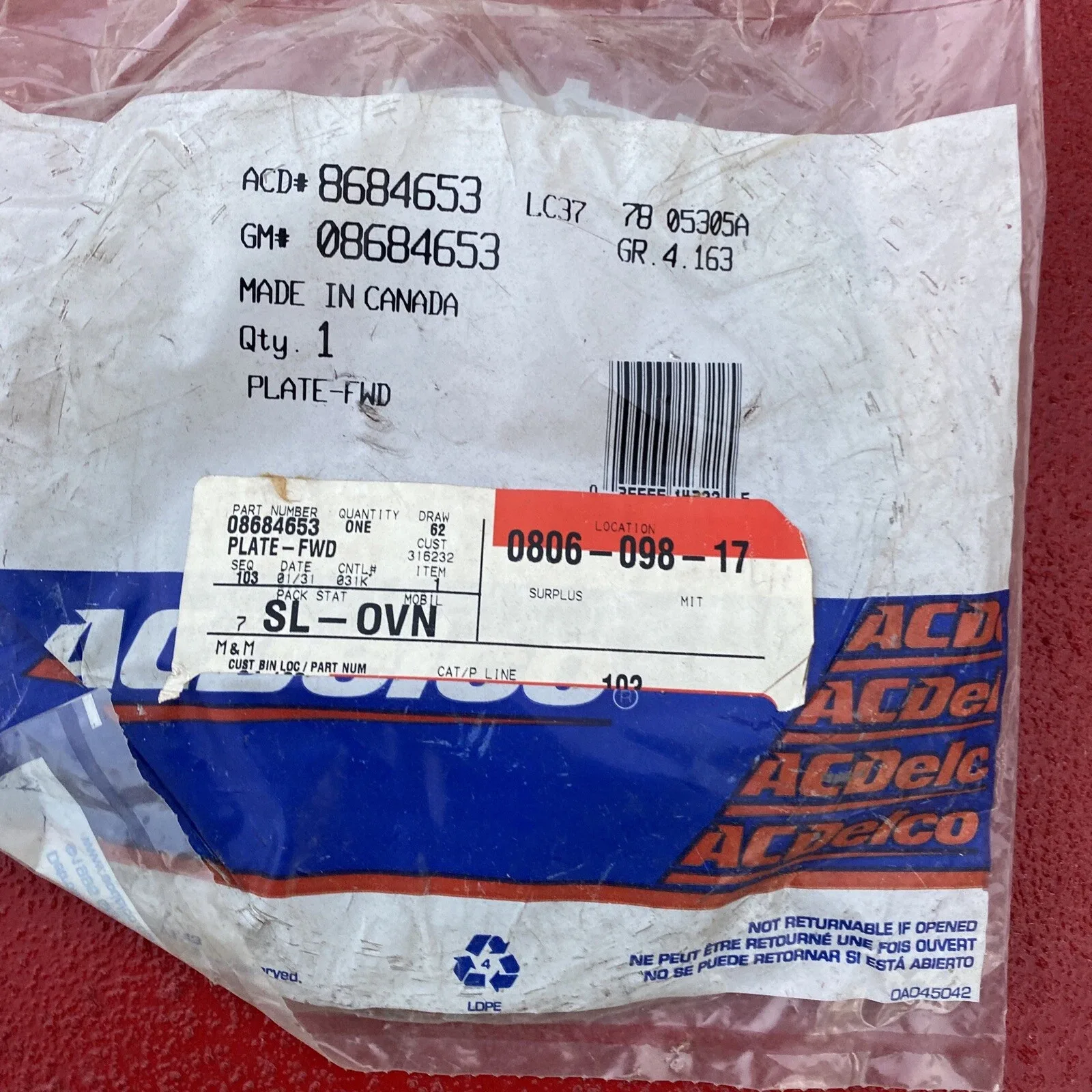 ACDelco Clutch Plate 08684653 - Transmission Steel Fed & Coast