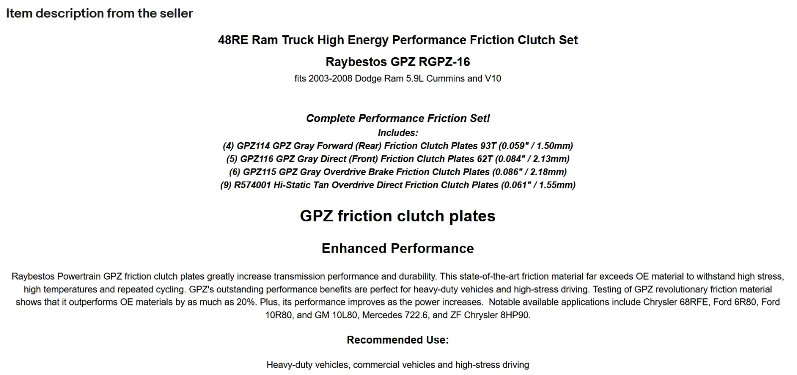 2003+ Ram 48RE Friction Clutch Set Raybestos RGPZ-016 image 3