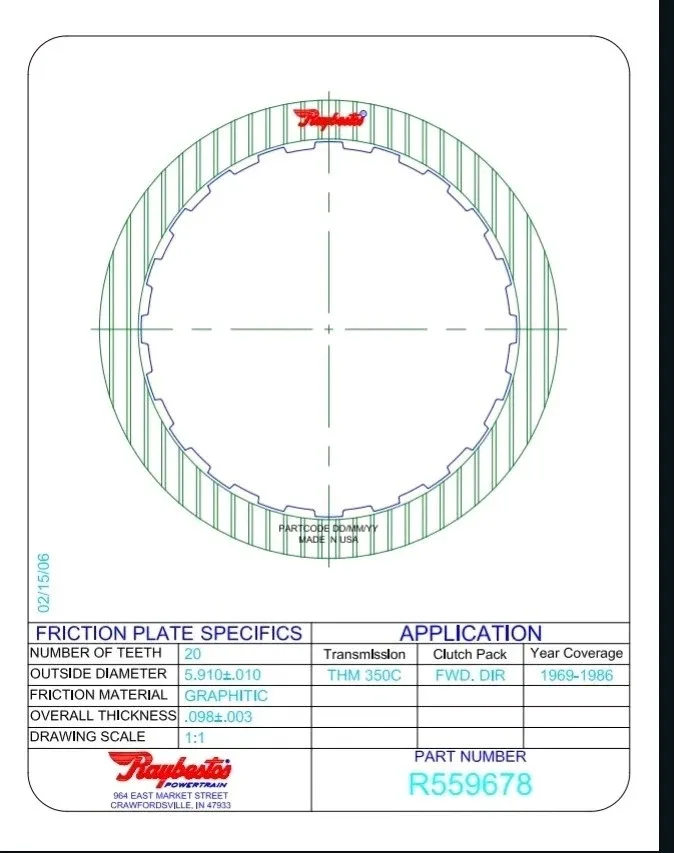 1969-1986 TH350/TH350C Raybestos Graphitic Clutch Plate R559678