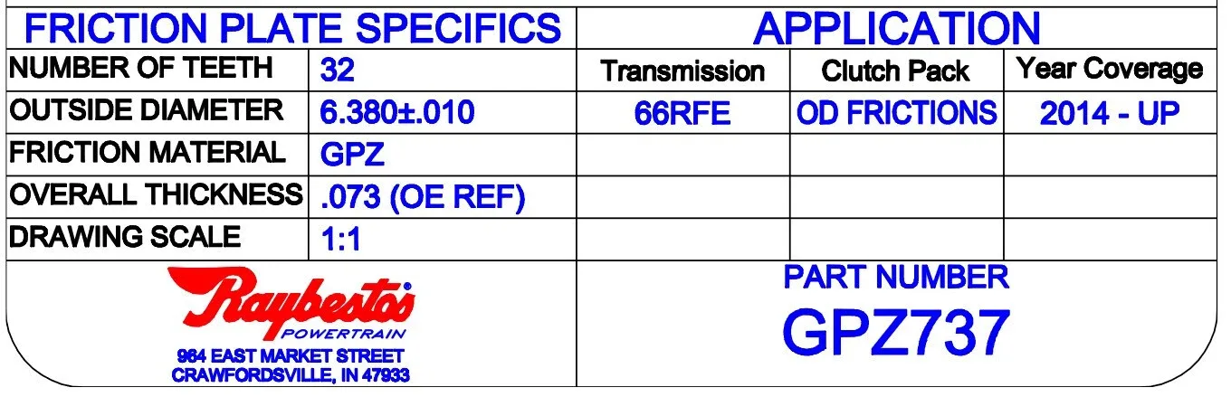 Raybestos GPZ737 66RFE Overdrive Clutch Plate OE 68321415AB image 2