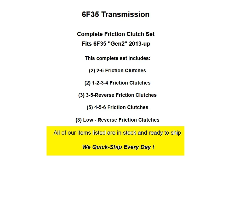 2013-2014 Ford & Mazda 6F35 Gen 2 Automatic Transmission Friction Plate Clutch Kit image 2