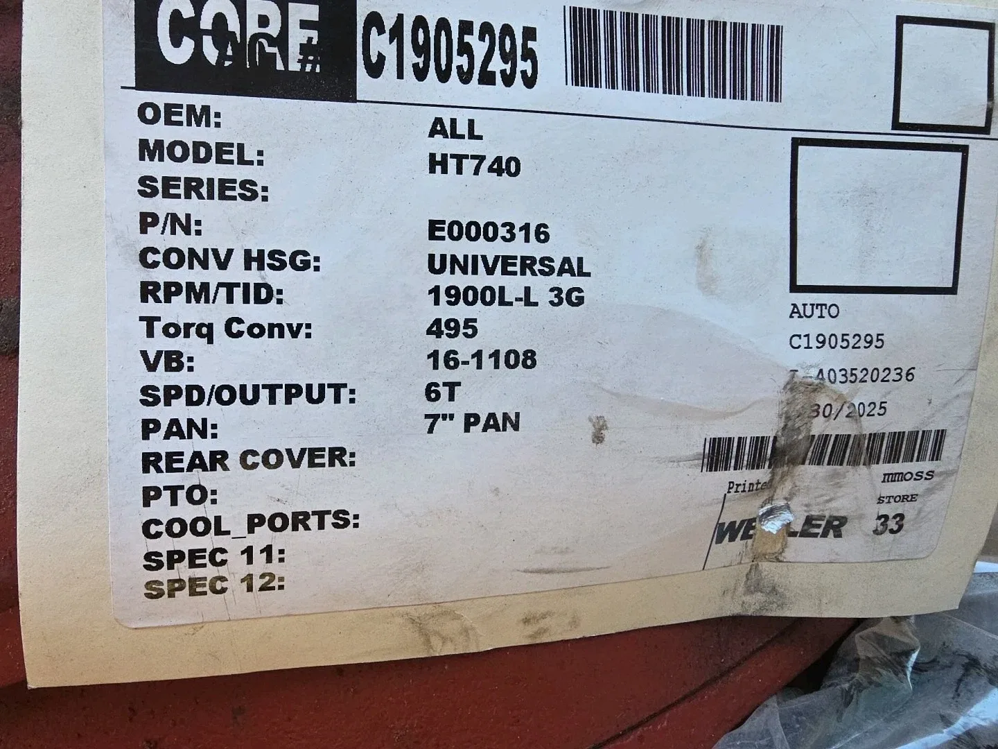 Allison HT740 transmission W torque converter 7" Oil Pan E000316 6T 1900-L 3G image 3