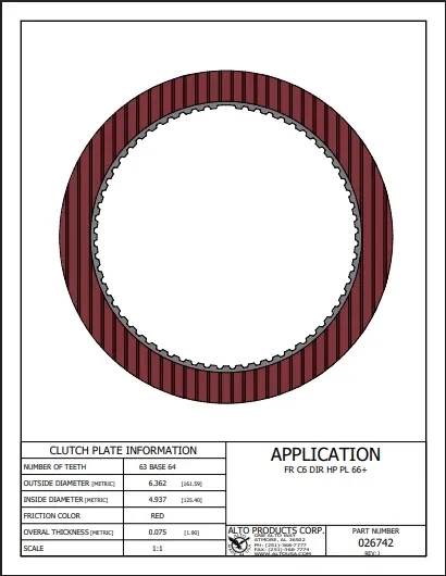 Alto 026742 Clutch Plate .075 for Ford C6 / E4OD / 4R1