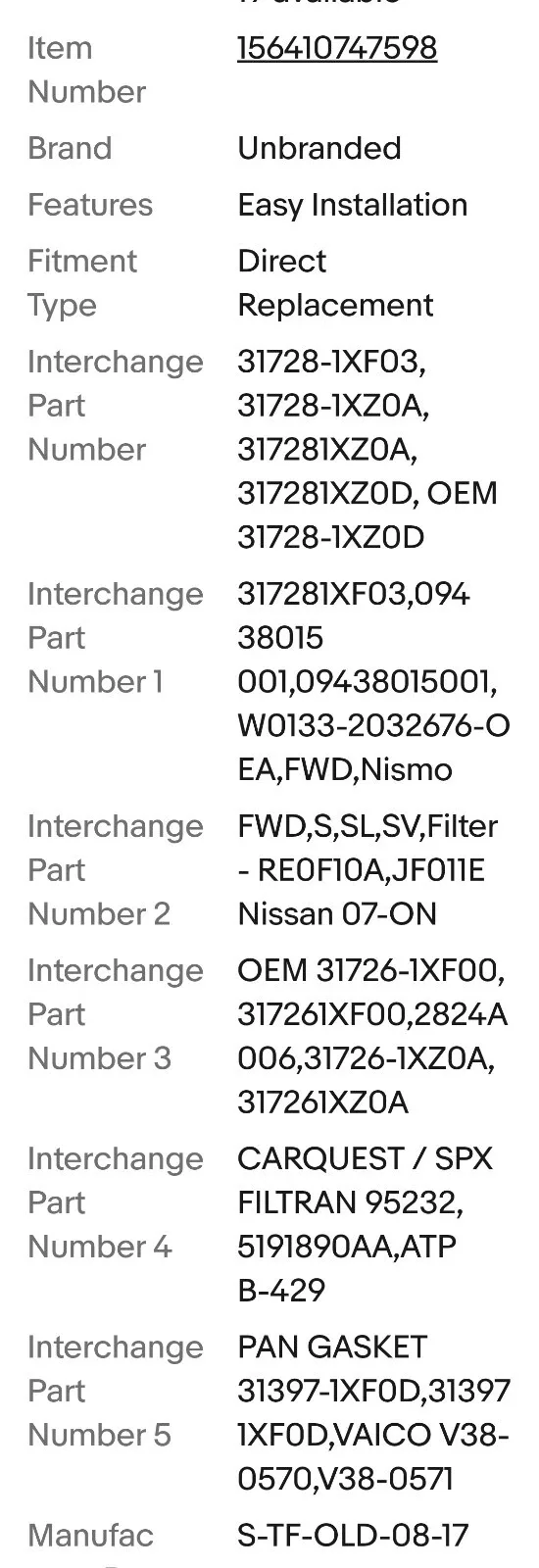 2007-17 CVT Transmission Oil Pan Gasket — 31728-1XZ0D image 4
