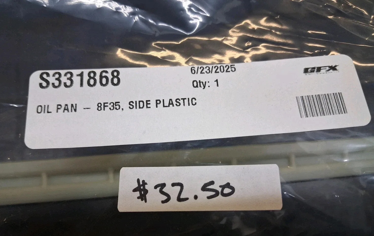 8F35 TRANSMISSION OIL PAN- SIDE PLASTIC GFX PT# S331868 image 3