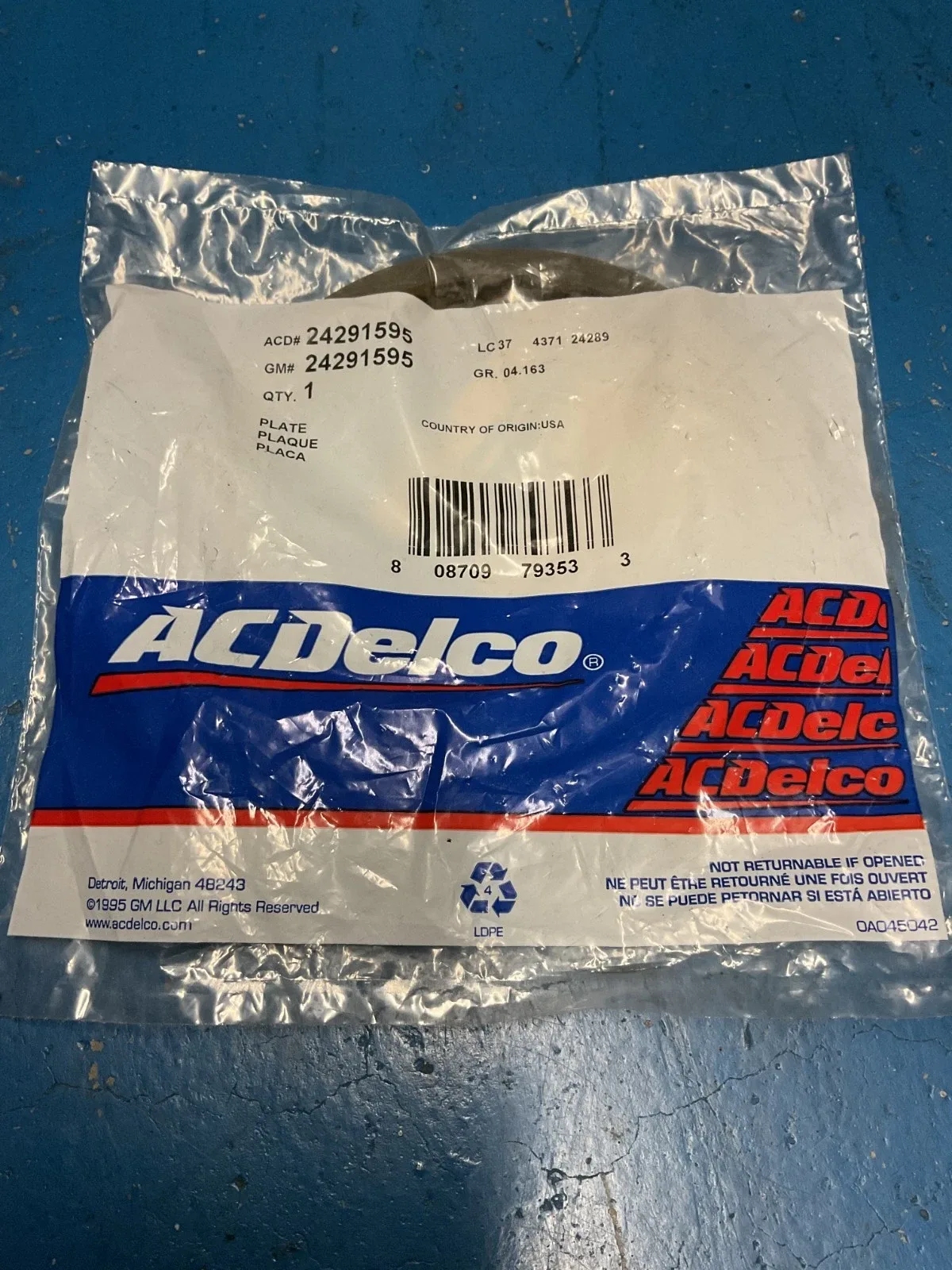 Genuine GM Plate Assembly 24291595