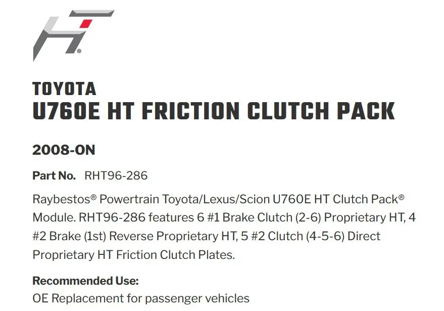 U760E Transmission Rebuild - HT Friction Clutch Pack 2008-ON Raybestos RHT96-286 image 3