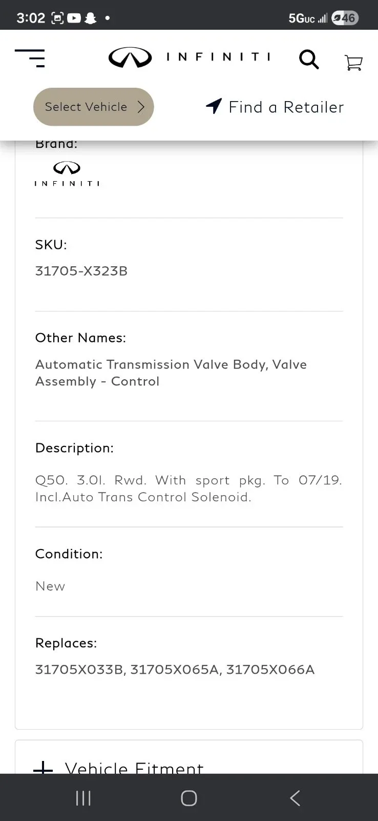 Infiniti Q50 Valve Body (RWD) OEM 31705-X323B image 3