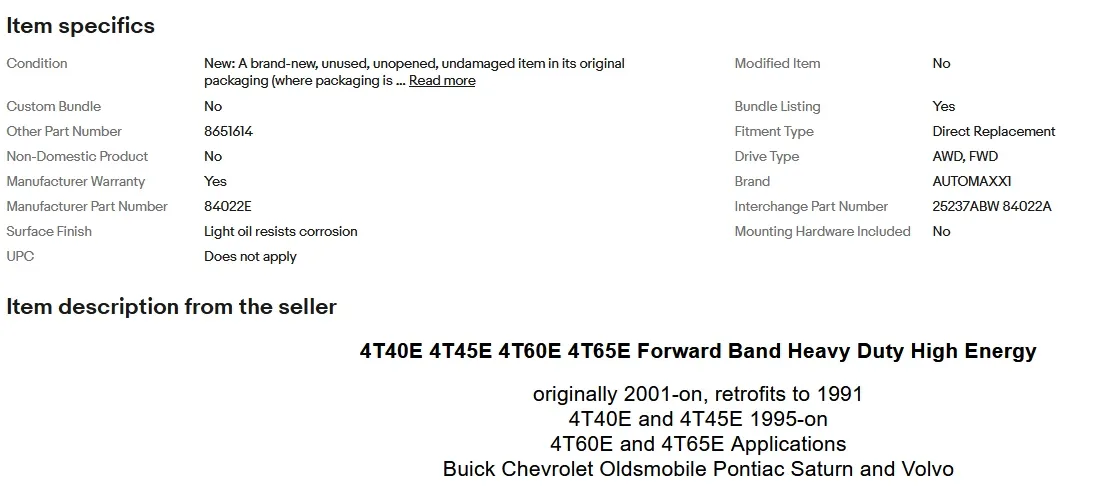 1991-2011 GM / Volvo Forward High-Energy Transmission Band MPN 84022E image 3