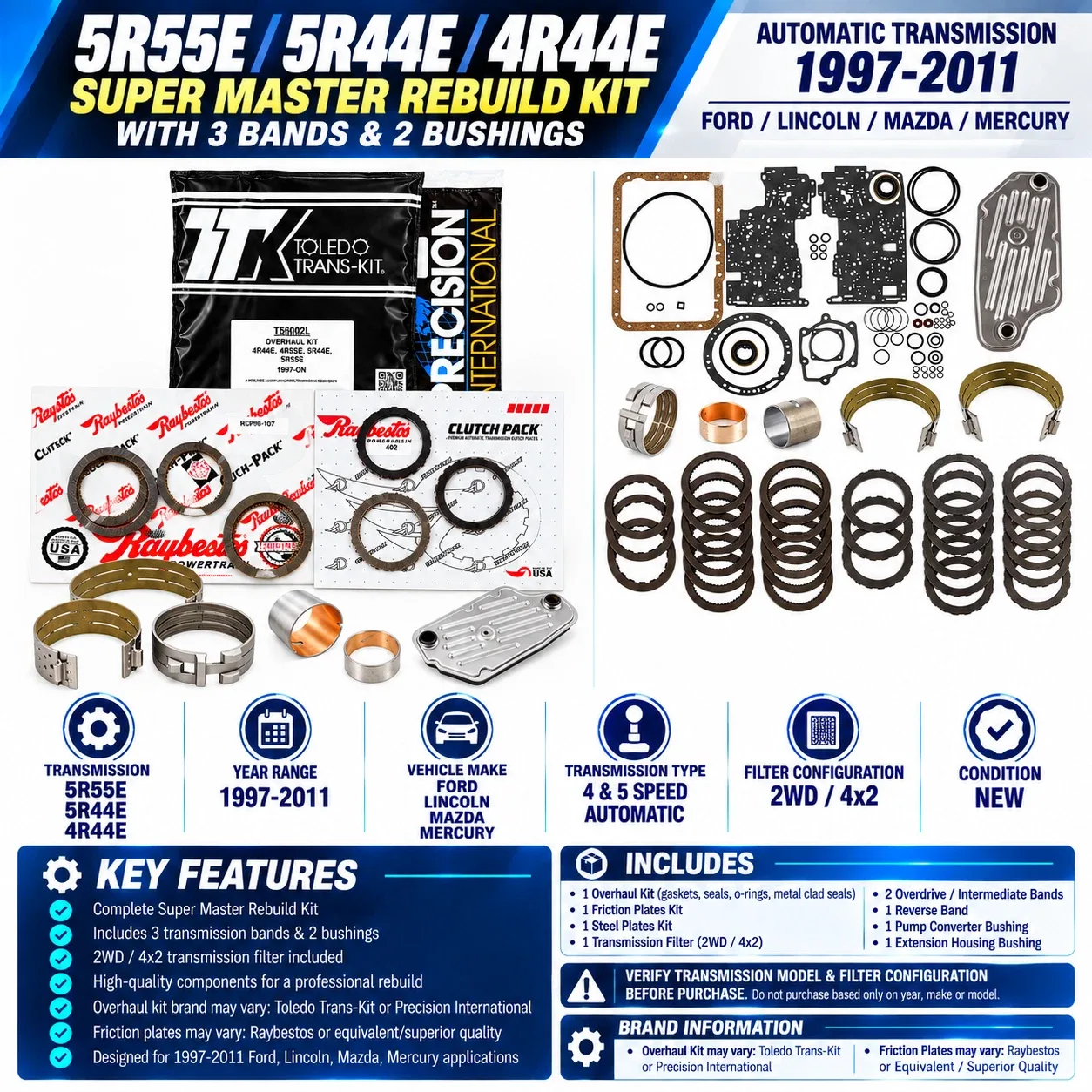 1997-up Ford/Mazda/Mercury 4R44E-5R44E-5R55E Super Master Rebuild Kit HDK56004H image 3
