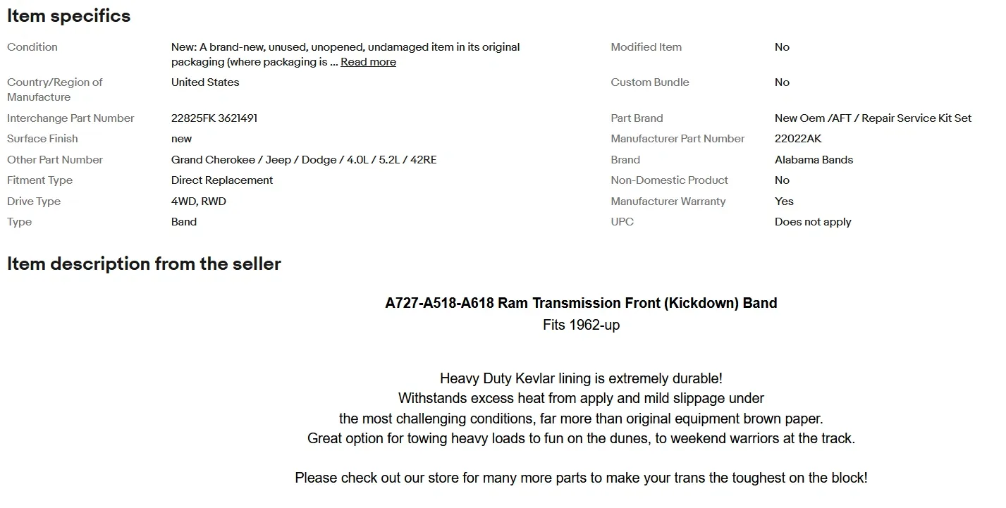 A727 / 518 / 46-47-48RE Front Kevlar-Lined Heavy Duty Band — MPN 22022AK image 4
