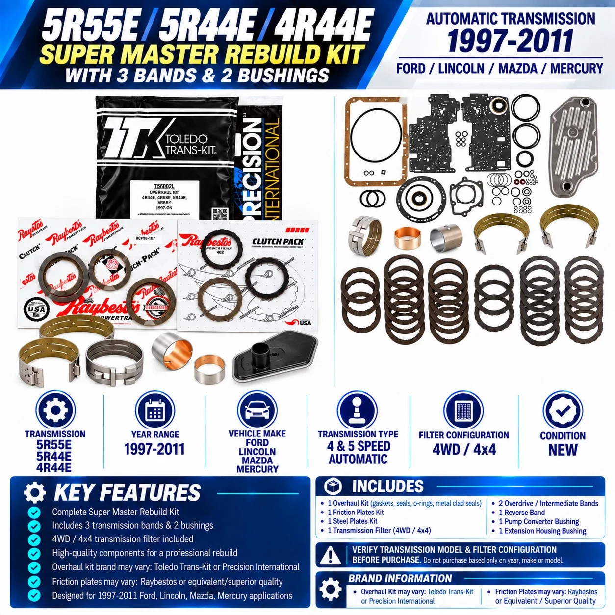 1997-UP Ford/Mazda/Mercury 5R55E/5R44E/4R44E Super Master Rebuild Kit HDK56004HF4BB image 2