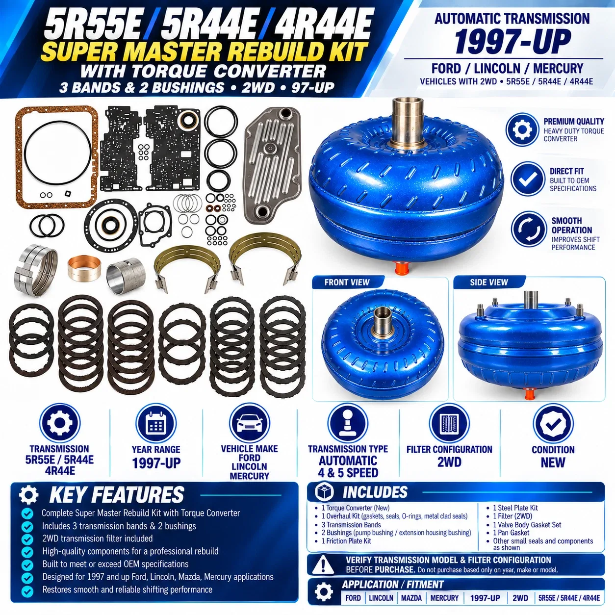 1997-Up 5R55E / 5R44E / 4R44E Super Master Rebuild Kit TTK HDK56004HF4BBT image 3