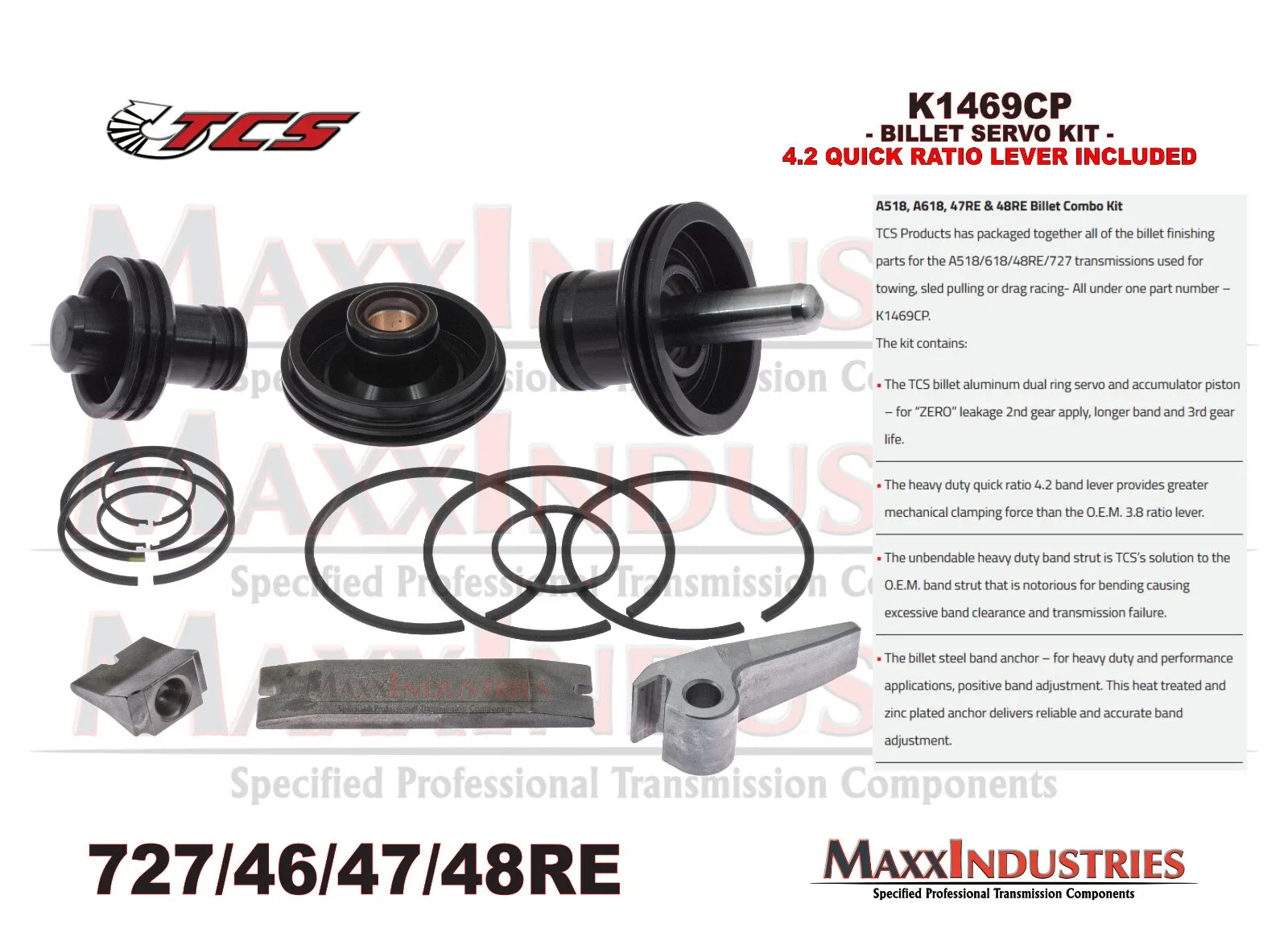 TCS Products A727/A618/47RE/48RE HD Billet Servo & Accumulator Piston 4.2 Ratio Upgrade Pack - K1469CP image 4