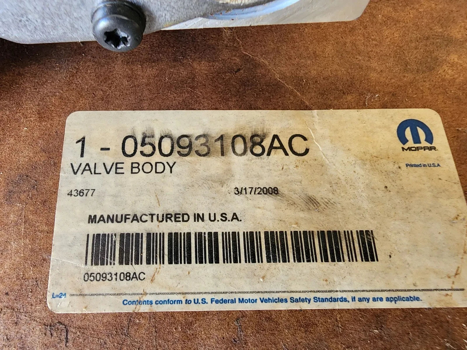 Mopar 05093108AC Transmission Valve Body (Used) image 2