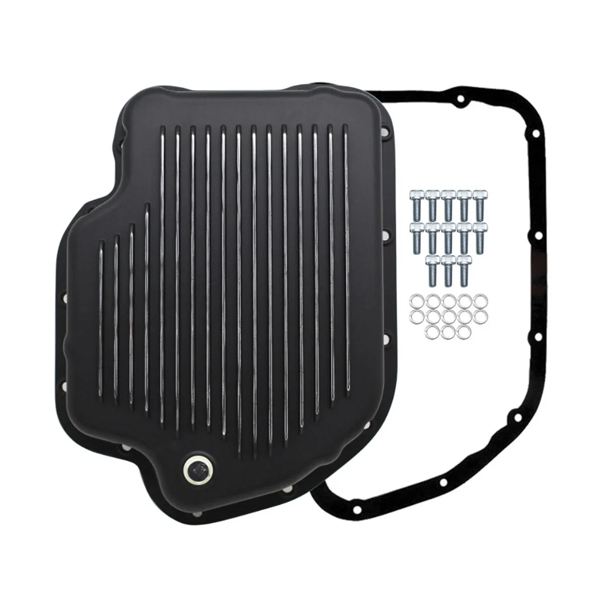 Black Finned Aluminum Transmission Pan Kit For Chevy GM Turbo 400 TH-400