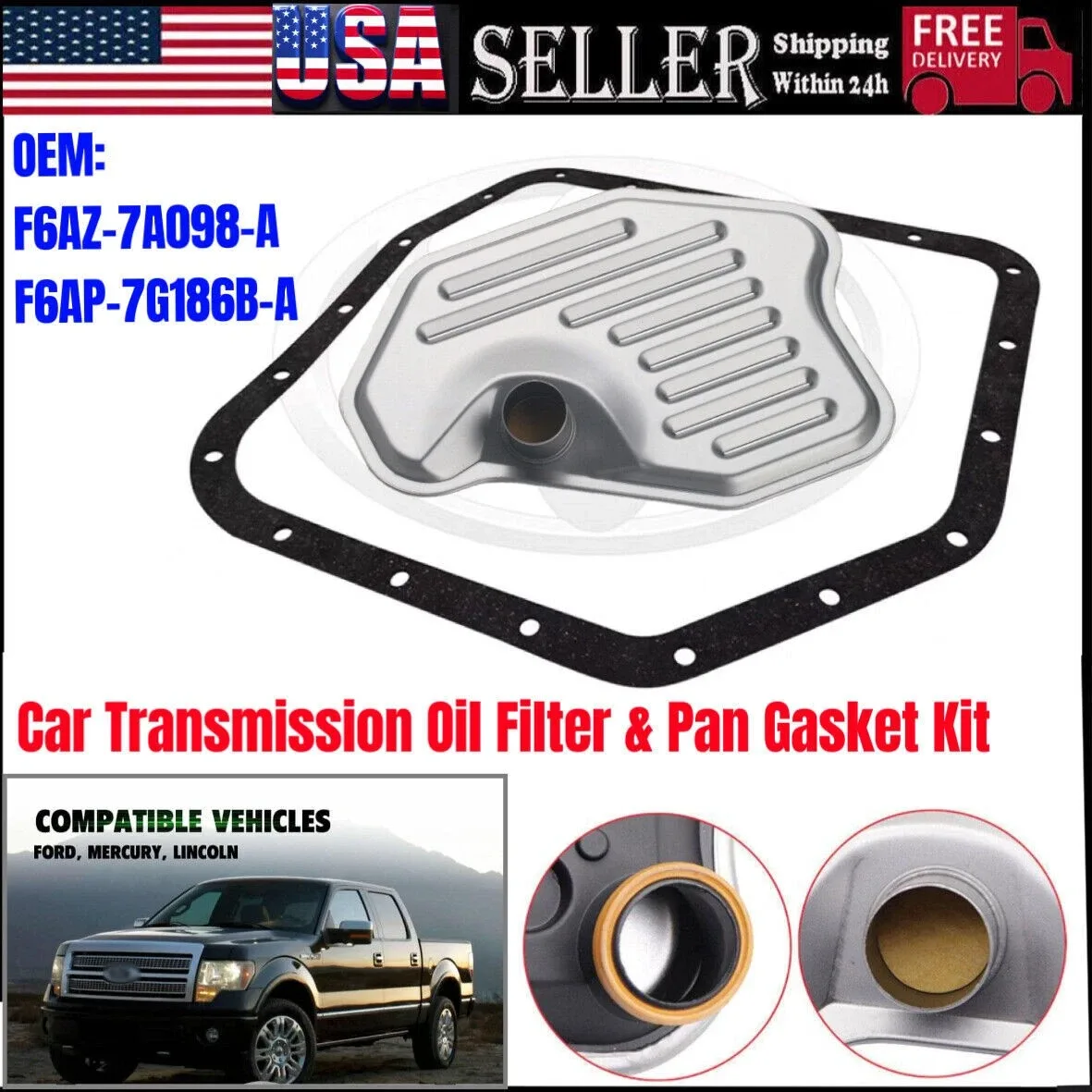 Transmission Oil Filter & Pan Gasket Kit F6AP7G186BA for Ford / Lincoln / Mercury