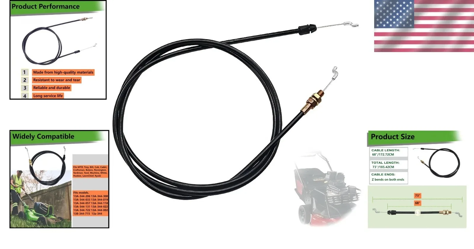 MTD / Cub Cadet Transmission Shift Cable 946-0935A (Fits 13A-325-101) image 2